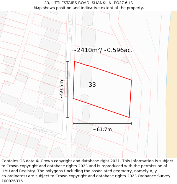 33, LITTLESTAIRS ROAD, SHANKLIN, PO37 6HS: Plot and title map