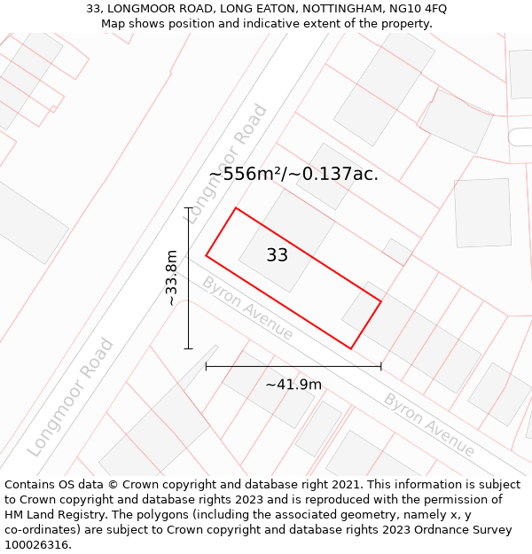 33, LONGMOOR ROAD, LONG EATON, NOTTINGHAM, NG10 4FQ: Plot and title map