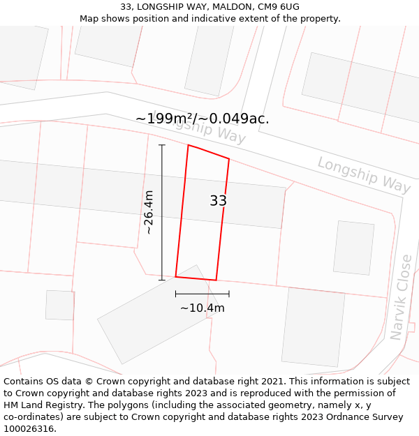 33, LONGSHIP WAY, MALDON, CM9 6UG: Plot and title map