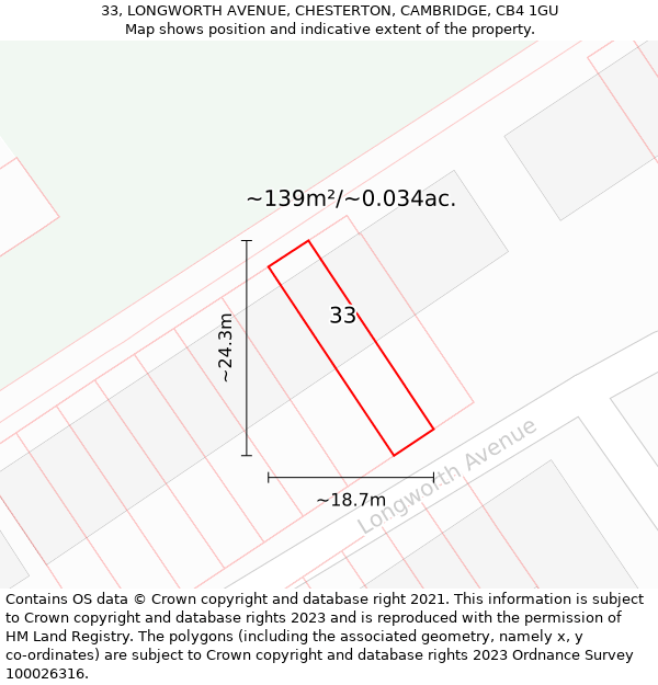 33, LONGWORTH AVENUE, CHESTERTON, CAMBRIDGE, CB4 1GU: Plot and title map