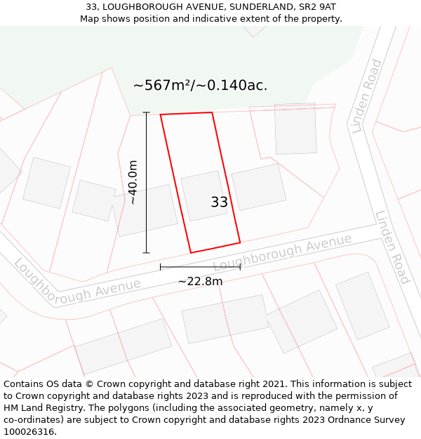 33, LOUGHBOROUGH AVENUE, SUNDERLAND, SR2 9AT: Plot and title map