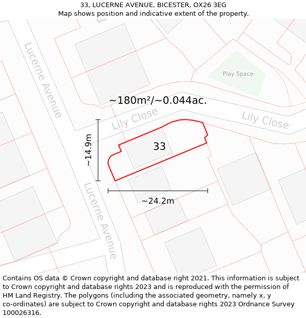 33, LUCERNE AVENUE, BICESTER, OX26 3EG: Plot and title map