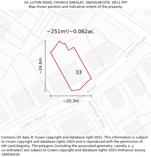 33, LUTON ROAD, CHURCH GRESLEY, SWADLINCOTE, DE11 9TF: Plot and title map