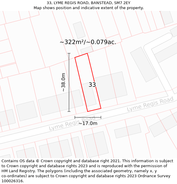 33, LYME REGIS ROAD, BANSTEAD, SM7 2EY: Plot and title map