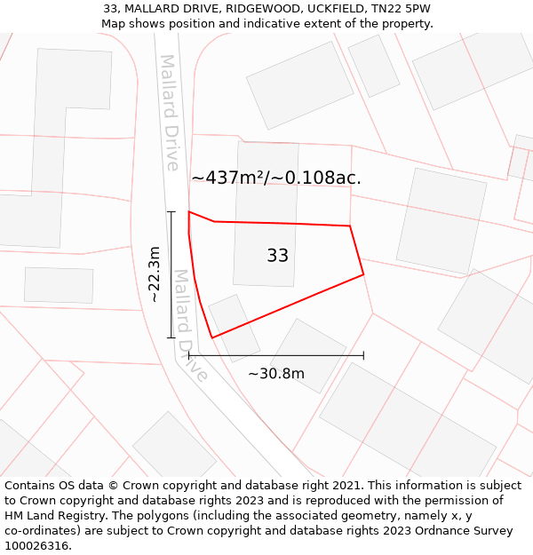 33, MALLARD DRIVE, RIDGEWOOD, UCKFIELD, TN22 5PW: Plot and title map