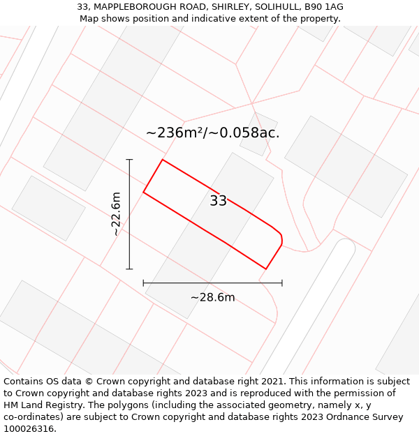 33, MAPPLEBOROUGH ROAD, SHIRLEY, SOLIHULL, B90 1AG: Plot and title map