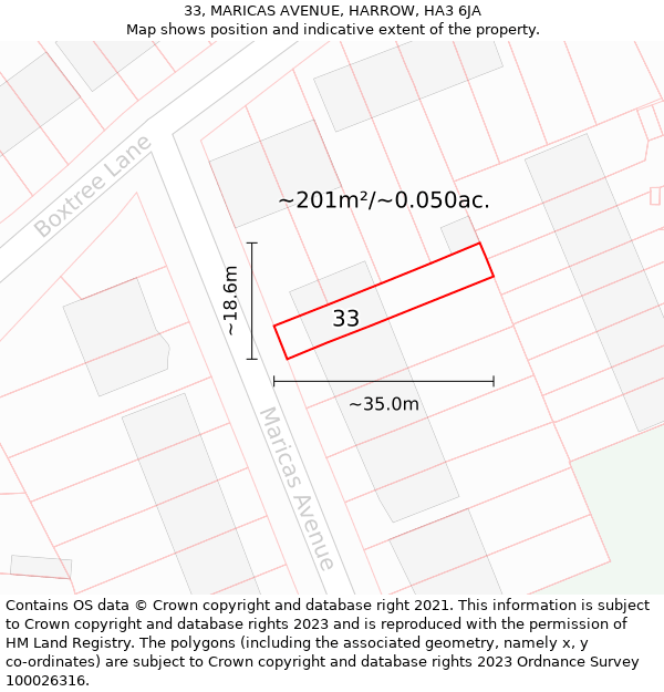 33, MARICAS AVENUE, HARROW, HA3 6JA: Plot and title map