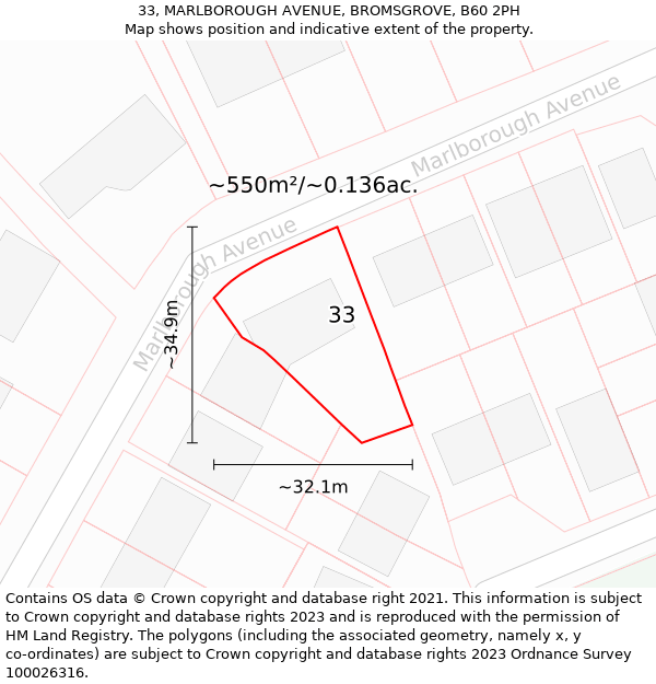 33, MARLBOROUGH AVENUE, BROMSGROVE, B60 2PH: Plot and title map