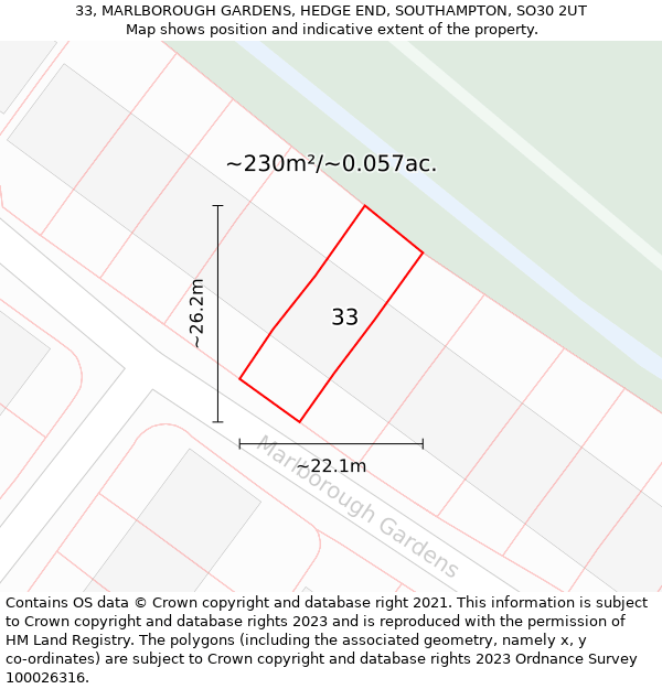 33, MARLBOROUGH GARDENS, HEDGE END, SOUTHAMPTON, SO30 2UT: Plot and title map