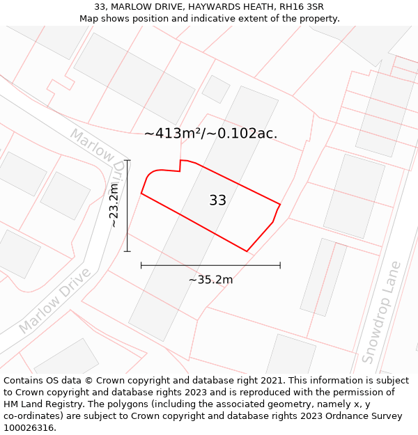 33, MARLOW DRIVE, HAYWARDS HEATH, RH16 3SR: Plot and title map