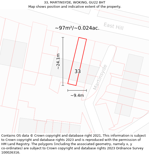 33, MARTINSYDE, WOKING, GU22 8HT: Plot and title map