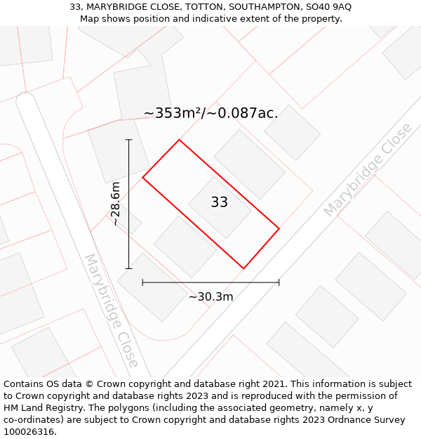 33, MARYBRIDGE CLOSE, TOTTON, SOUTHAMPTON, SO40 9AQ: Plot and title map