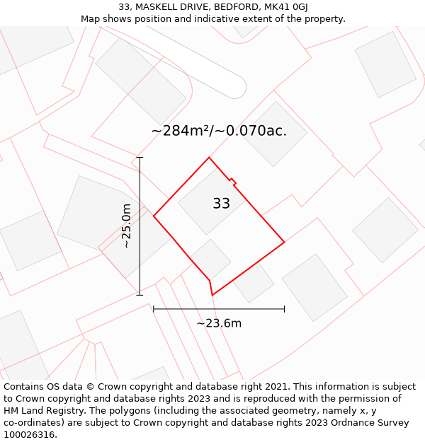 33, MASKELL DRIVE, BEDFORD, MK41 0GJ: Plot and title map