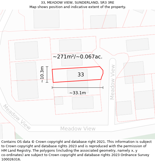 33, MEADOW VIEW, SUNDERLAND, SR3 3RE: Plot and title map