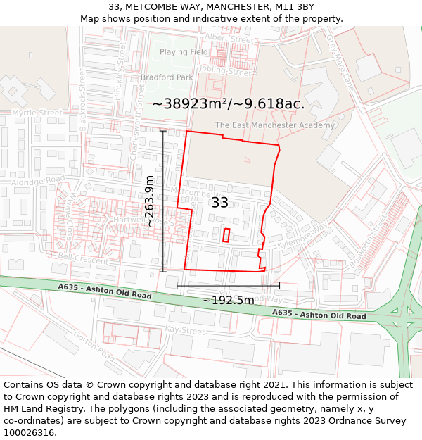 33, METCOMBE WAY, MANCHESTER, M11 3BY: Plot and title map