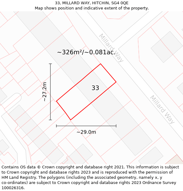 33, MILLARD WAY, HITCHIN, SG4 0QE: Plot and title map