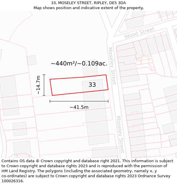 33, MOSELEY STREET, RIPLEY, DE5 3DA: Plot and title map