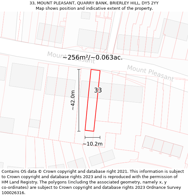 33, MOUNT PLEASANT, QUARRY BANK, BRIERLEY HILL, DY5 2YY: Plot and title map