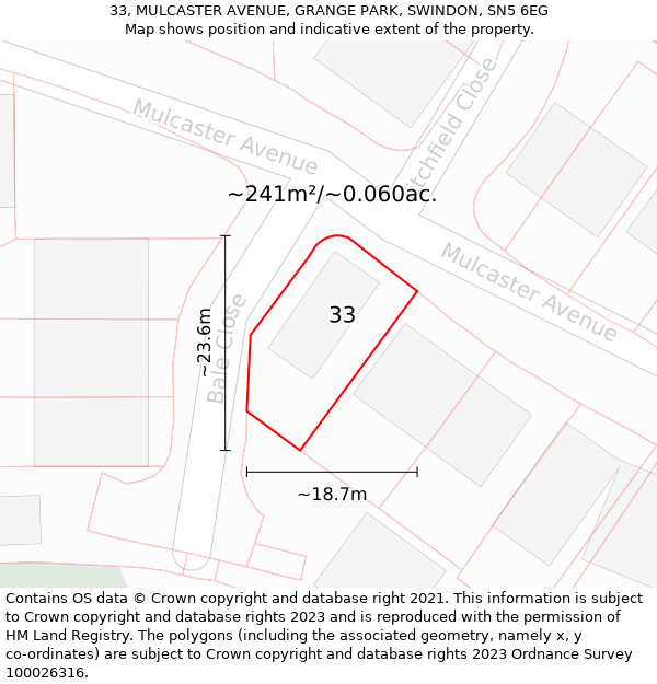 33, MULCASTER AVENUE, GRANGE PARK, SWINDON, SN5 6EG: Plot and title map