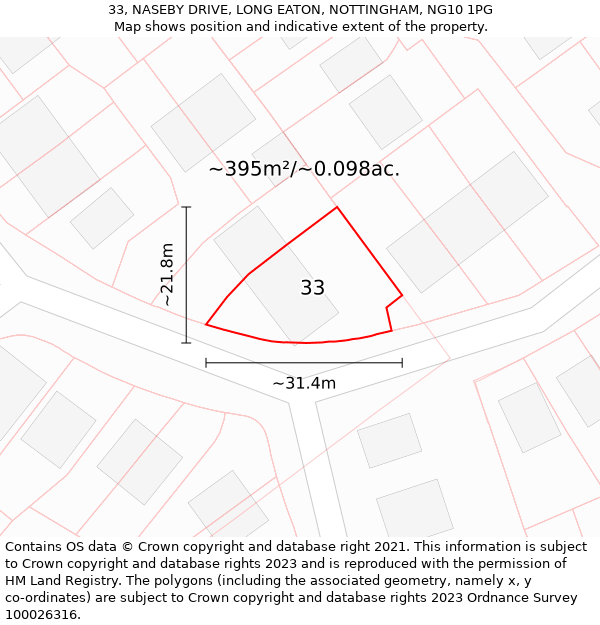 33, NASEBY DRIVE, LONG EATON, NOTTINGHAM, NG10 1PG: Plot and title map