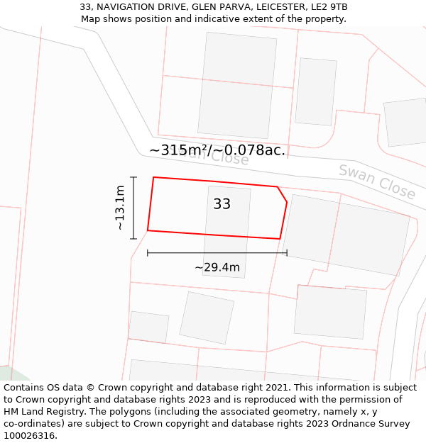 33, NAVIGATION DRIVE, GLEN PARVA, LEICESTER, LE2 9TB: Plot and title map