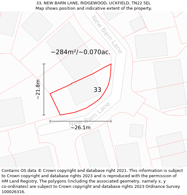 33, NEW BARN LANE, RIDGEWOOD, UCKFIELD, TN22 5EL: Plot and title map