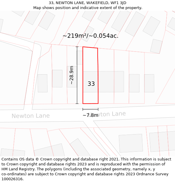 33, NEWTON LANE, WAKEFIELD, WF1 3JD: Plot and title map