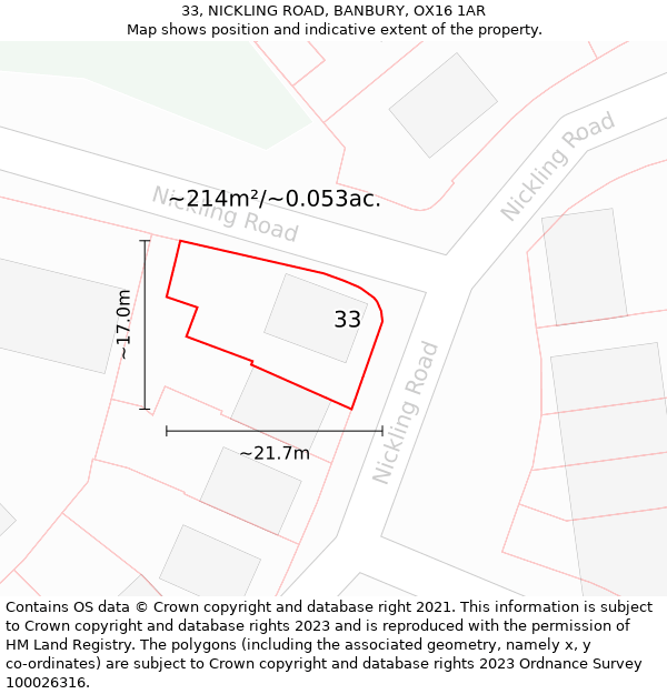 33, NICKLING ROAD, BANBURY, OX16 1AR: Plot and title map