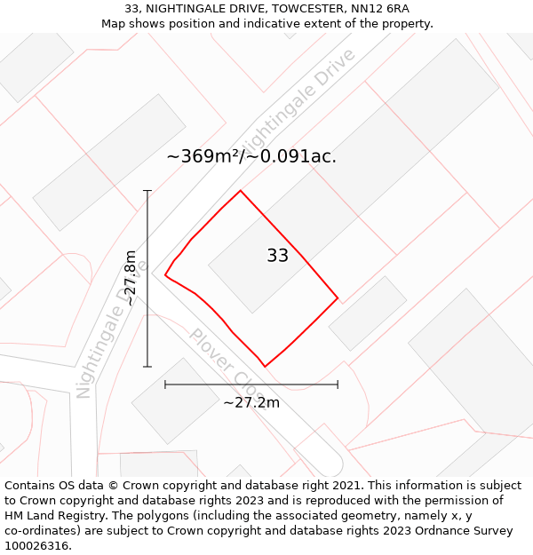 33, NIGHTINGALE DRIVE, TOWCESTER, NN12 6RA: Plot and title map