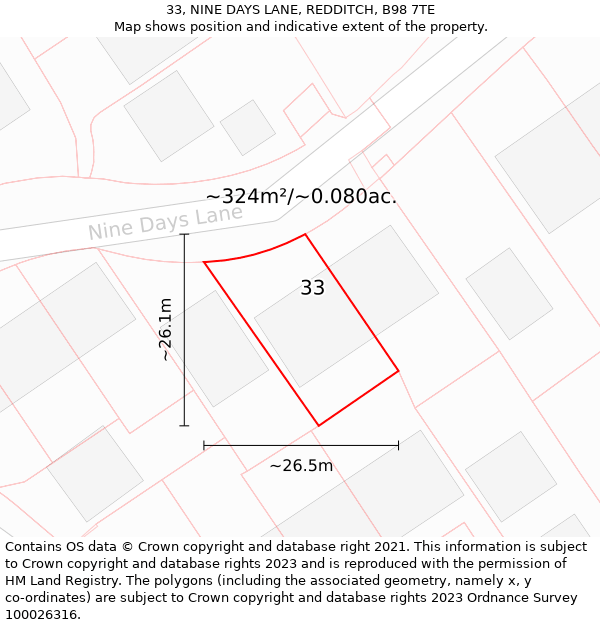 33, NINE DAYS LANE, REDDITCH, B98 7TE: Plot and title map