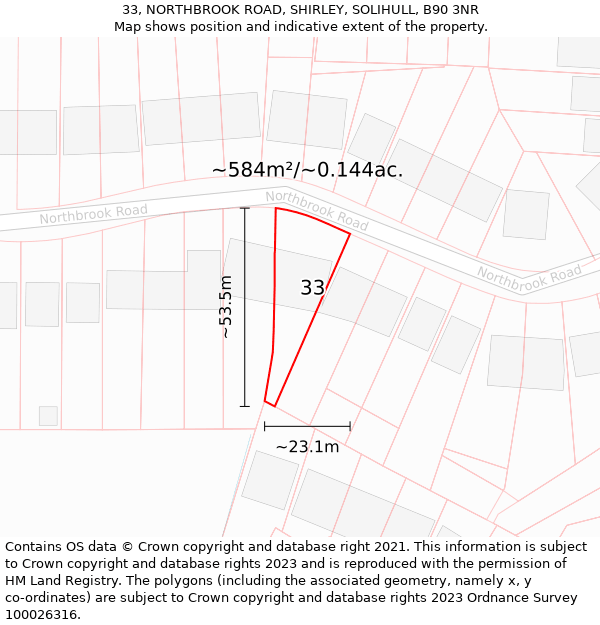 33, NORTHBROOK ROAD, SHIRLEY, SOLIHULL, B90 3NR: Plot and title map