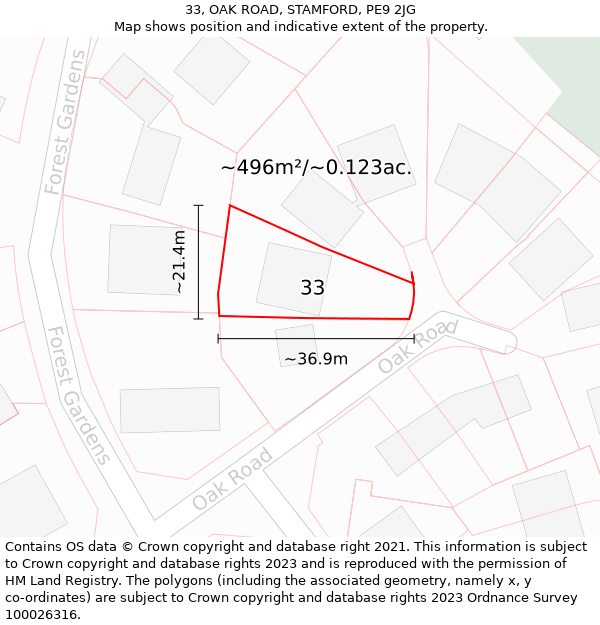 33, OAK ROAD, STAMFORD, PE9 2JG: Plot and title map