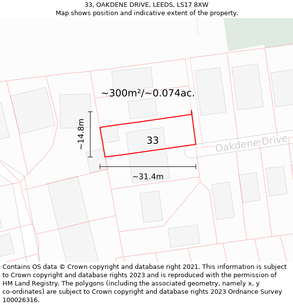 33, OAKDENE DRIVE, LEEDS, LS17 8XW: Plot and title map