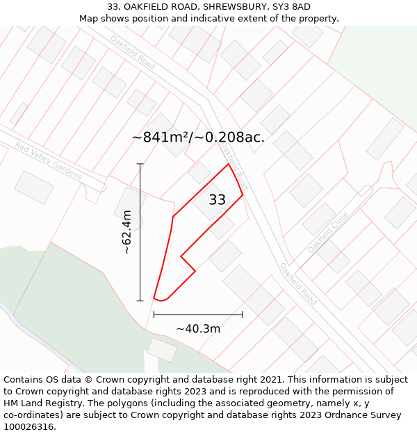 33, OAKFIELD ROAD, SHREWSBURY, SY3 8AD: Plot and title map