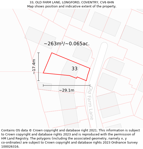 33, OLD FARM LANE, LONGFORD, COVENTRY, CV6 6HN: Plot and title map