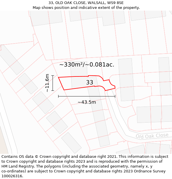 33, OLD OAK CLOSE, WALSALL, WS9 8SE: Plot and title map