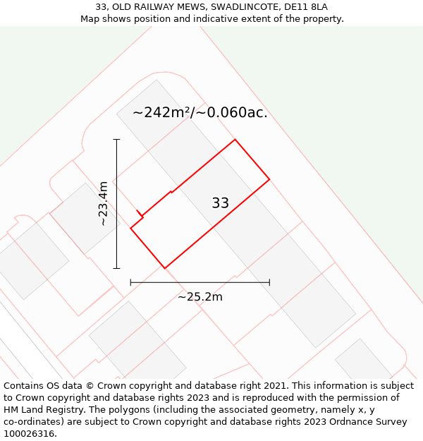 33, OLD RAILWAY MEWS, SWADLINCOTE, DE11 8LA: Plot and title map