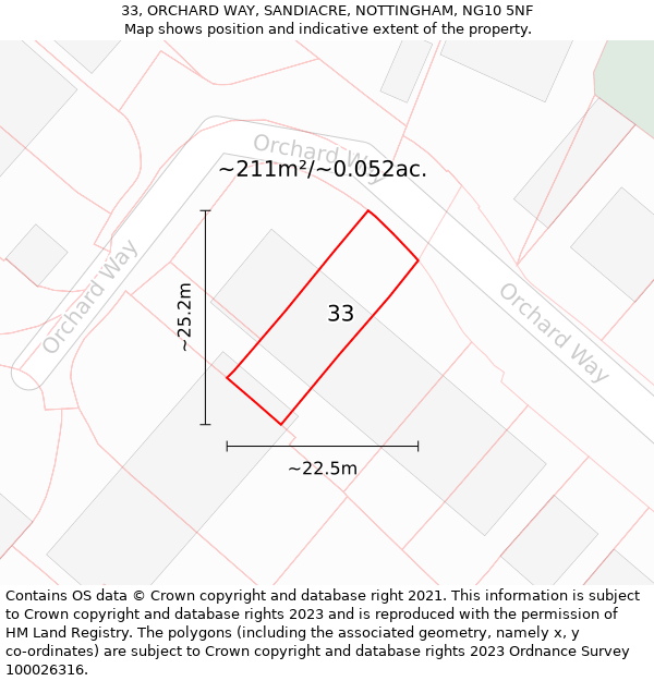 33, ORCHARD WAY, SANDIACRE, NOTTINGHAM, NG10 5NF: Plot and title map