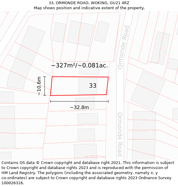 33, ORMONDE ROAD, WOKING, GU21 4RZ: Plot and title map