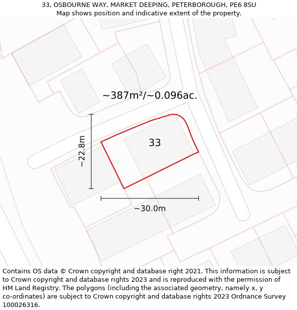 33, OSBOURNE WAY, MARKET DEEPING, PETERBOROUGH, PE6 8SU: Plot and title map