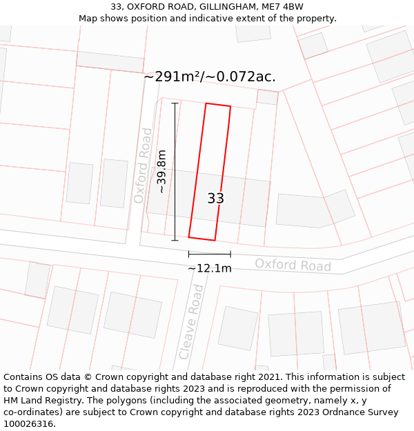 33, OXFORD ROAD, GILLINGHAM, ME7 4BW: Plot and title map