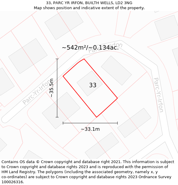 33, PARC YR IRFON, BUILTH WELLS, LD2 3NG: Plot and title map