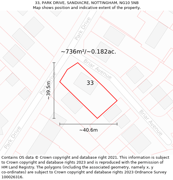 33, PARK DRIVE, SANDIACRE, NOTTINGHAM, NG10 5NB: Plot and title map