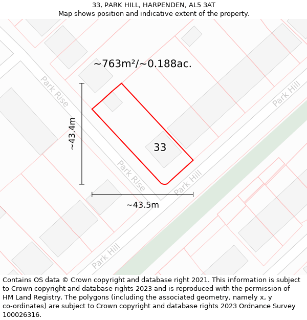 33, PARK HILL, HARPENDEN, AL5 3AT: Plot and title map