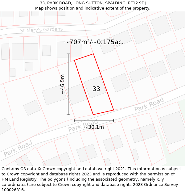 33, PARK ROAD, LONG SUTTON, SPALDING, PE12 9DJ: Plot and title map