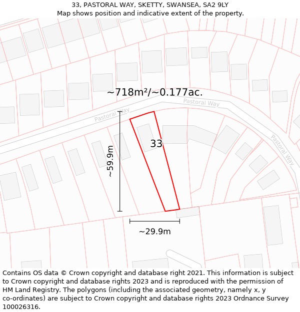 33, PASTORAL WAY, SKETTY, SWANSEA, SA2 9LY: Plot and title map