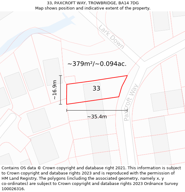 33, PAXCROFT WAY, TROWBRIDGE, BA14 7DG: Plot and title map