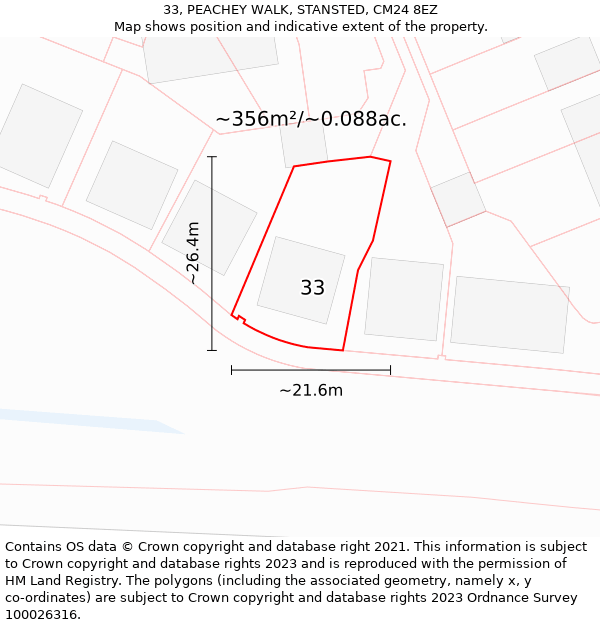 33, PEACHEY WALK, STANSTED, CM24 8EZ: Plot and title map