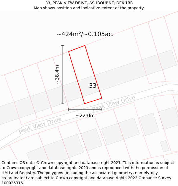 33, PEAK VIEW DRIVE, ASHBOURNE, DE6 1BR: Plot and title map