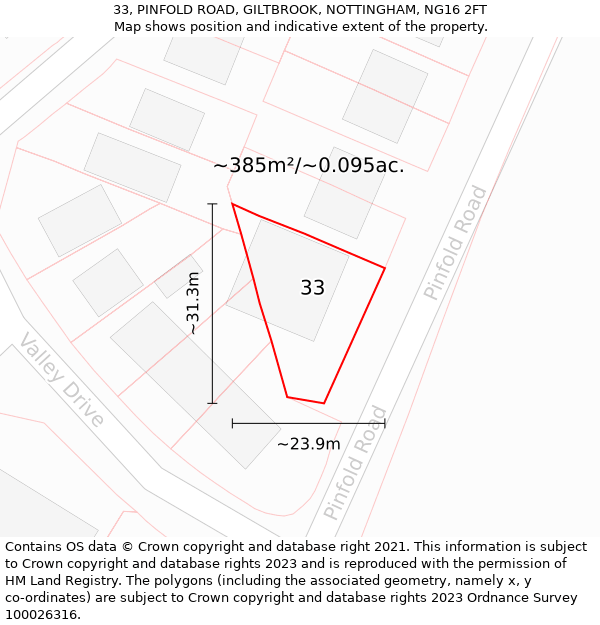 33, PINFOLD ROAD, GILTBROOK, NOTTINGHAM, NG16 2FT: Plot and title map